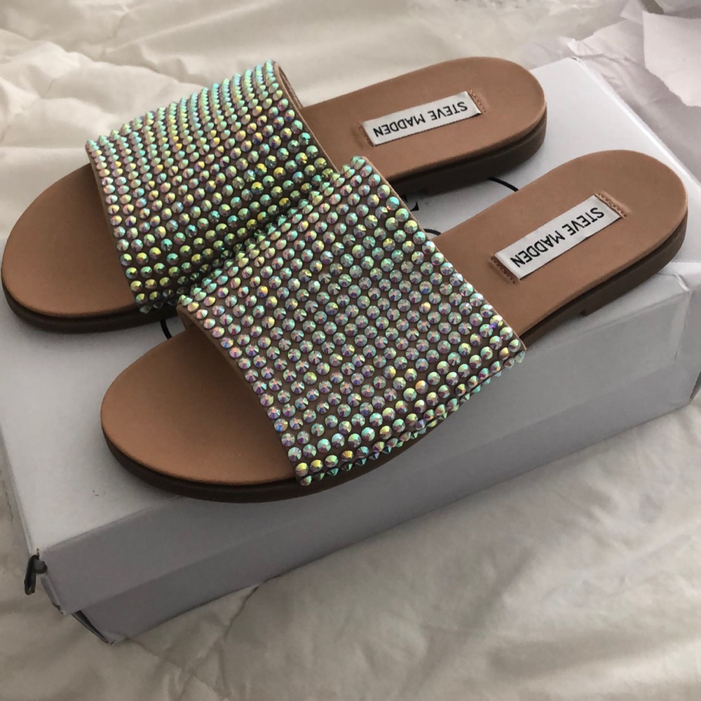 Steve Madden Cora silver metallic bling slide